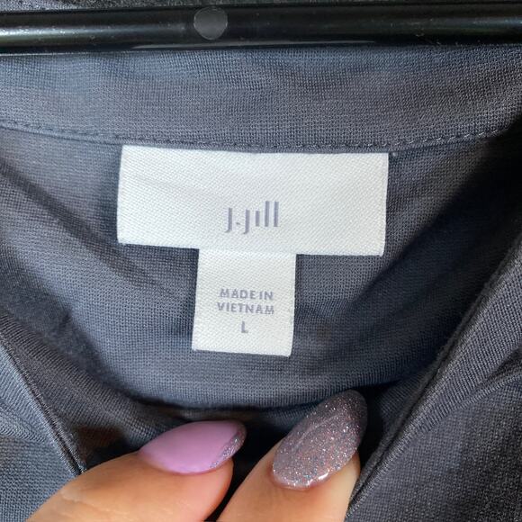 J Jill Womens Shirt Dark Gray Pull Over Front Tie Wrap Tunic Stretch Large - Picture 6 of 13